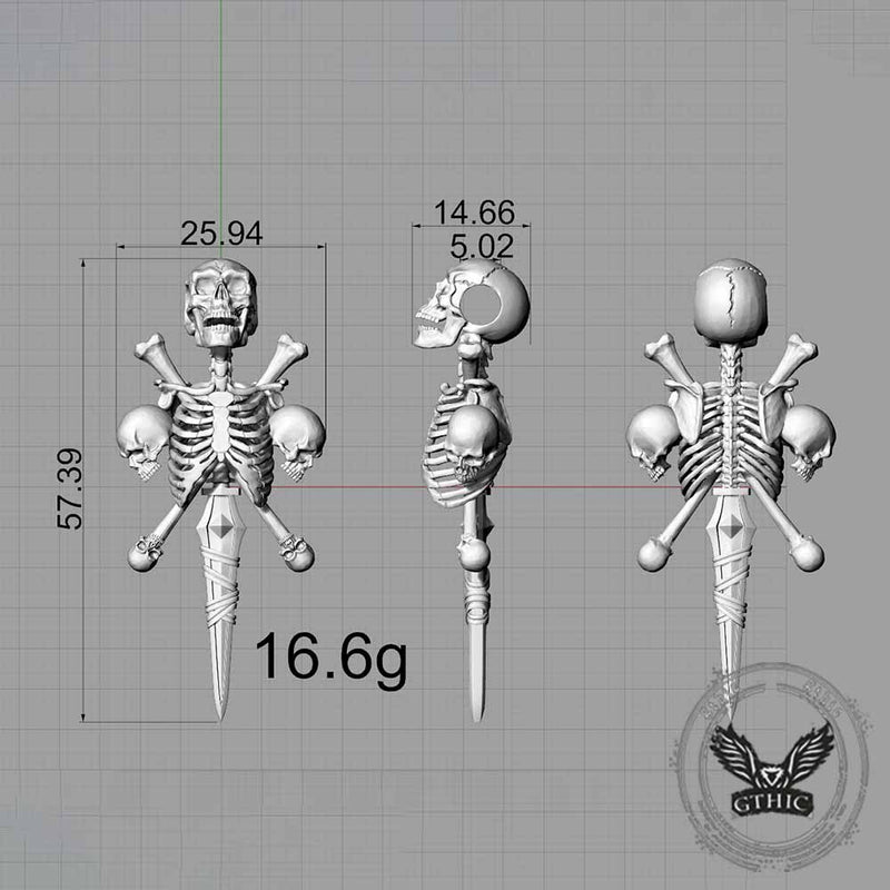 Gothic Skeleton Sword Bone Cross Sterling Silver Pendant