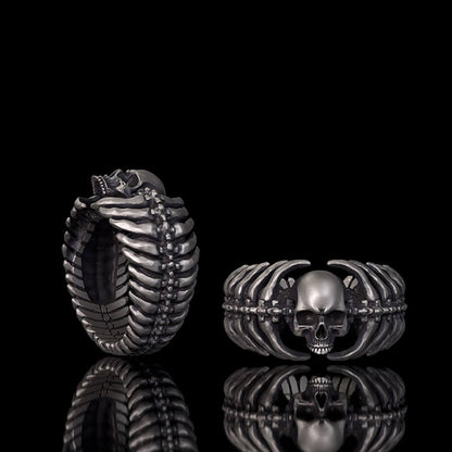 Gothic Skull Centipede Spine Sterling Silver Ring