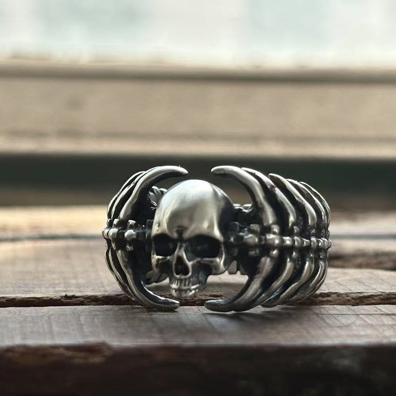Gothic Skull Centipede Spine Sterling Silver Ring