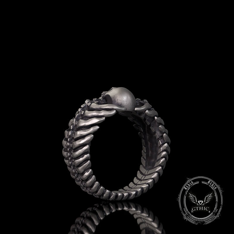 Gothic Skull Centipede Spine Sterling Silver Ring