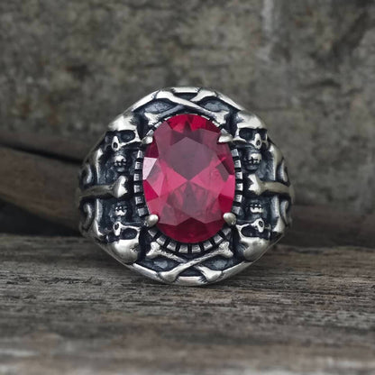 Gothic Skull Crossbones Sterling Silver Gem Ring