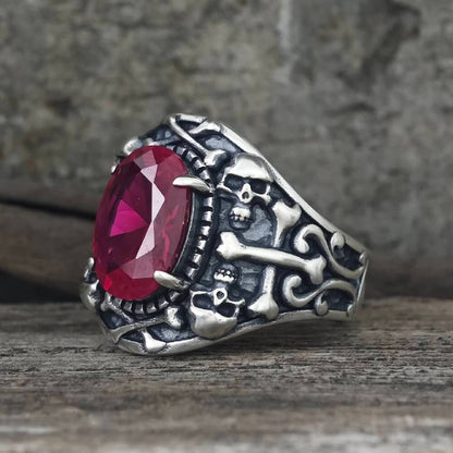 Gothic Skull Crossbones Sterling Silver Gem Ring