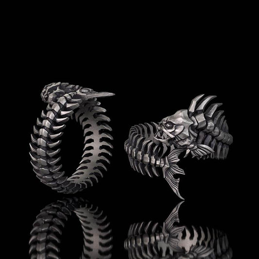 Gothic Skull Fishbone Spine Sterling Silver Open Ring