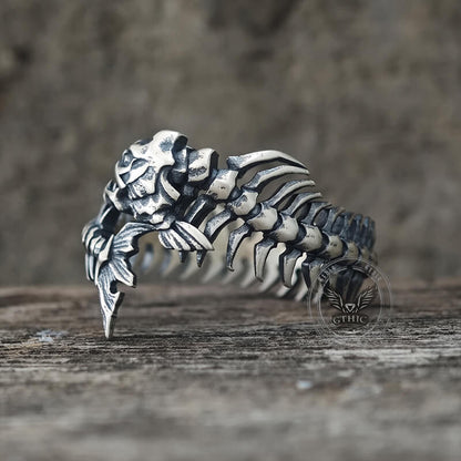 Gothic Skull Fishbone Spine Sterling Silver Open Ring