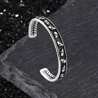 Gothic Skull Fishbone Stainless Steel Open Bracelet