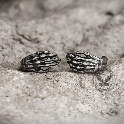 Gothic Skull Hand Bone Sterling Silver Stud Earrings