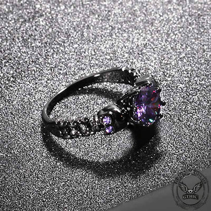Gothic Skull Purple Zircon Brass Ring