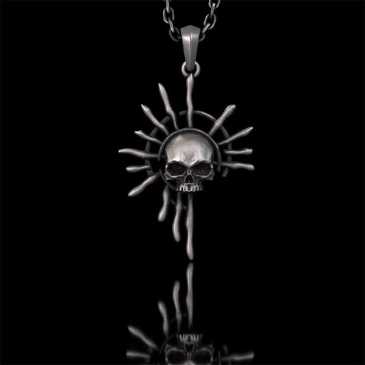Gothic Skull Sun God Sterling Silver Monster Pendant