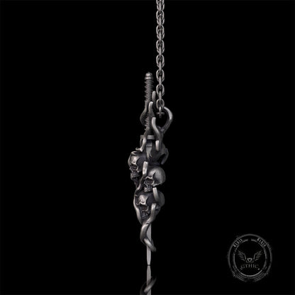 Gothic Skull Thorn Sword Sterling Silver Pendant