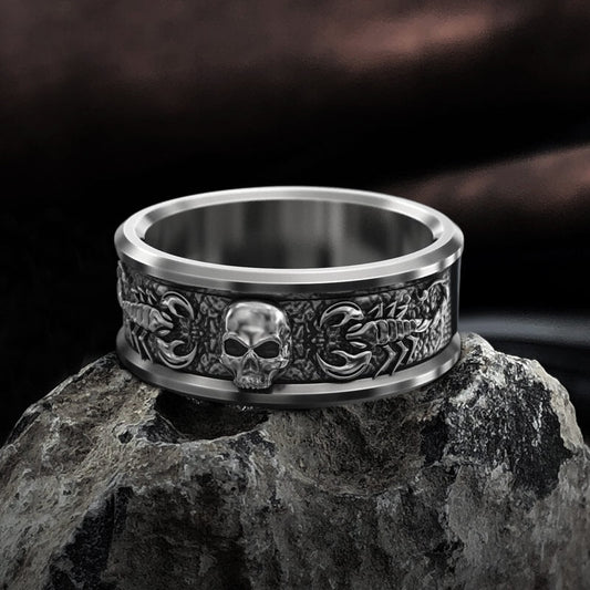 Gothic Skull With Scorpion Stainless Steel Ring
