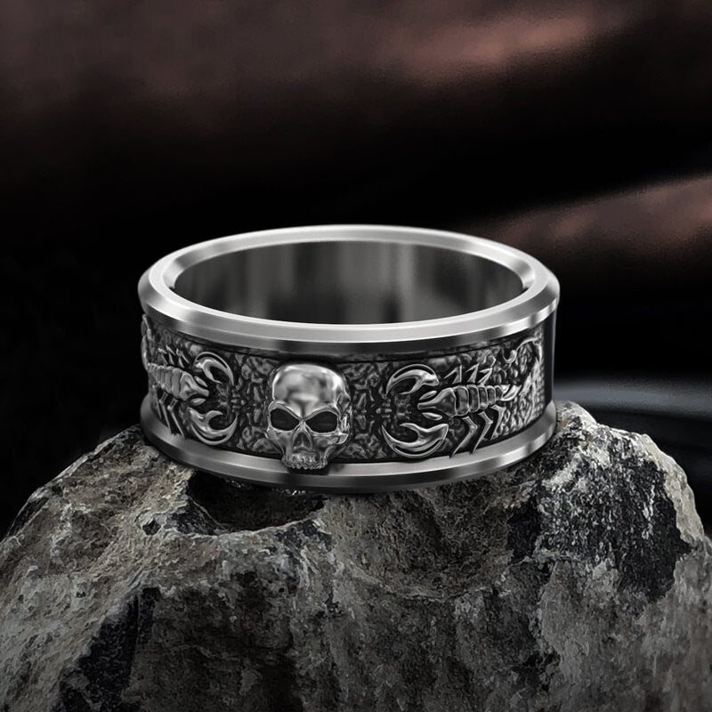 Gothic Skull With Scorpion Stainless Steel Ring