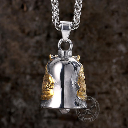 Gothic Skull Wolf Helmet Stainless Steel Bell Pendant