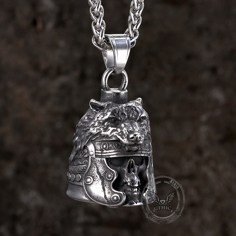 Gothic Skull Wolf Helmet Stainless Steel Bell Pendant