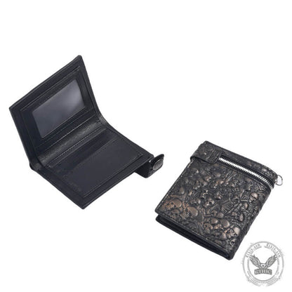 Gothic Skulls Embossed Bifold Chain Wallet