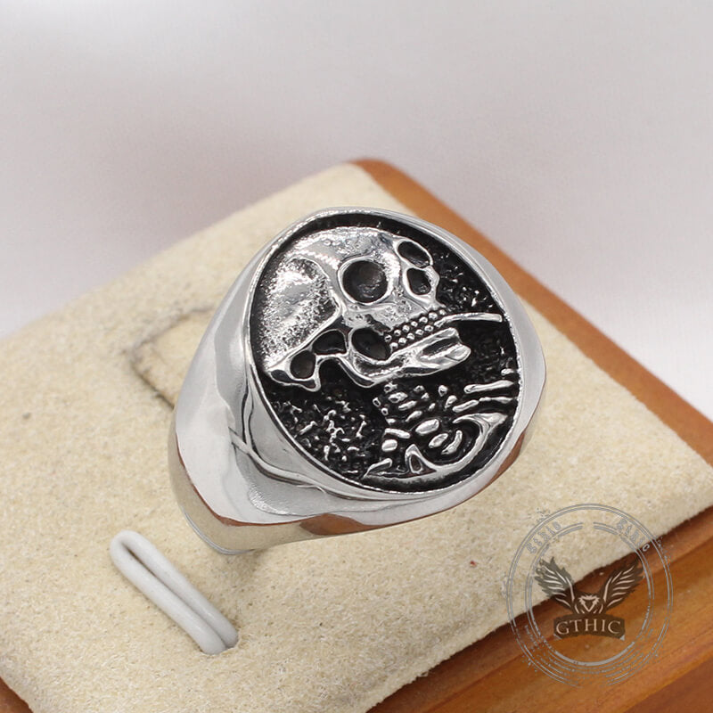 Gothic Smoking Skull Stainless Steel Ring