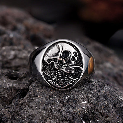 Gothic Smoking Skull Stainless Steel Ring
