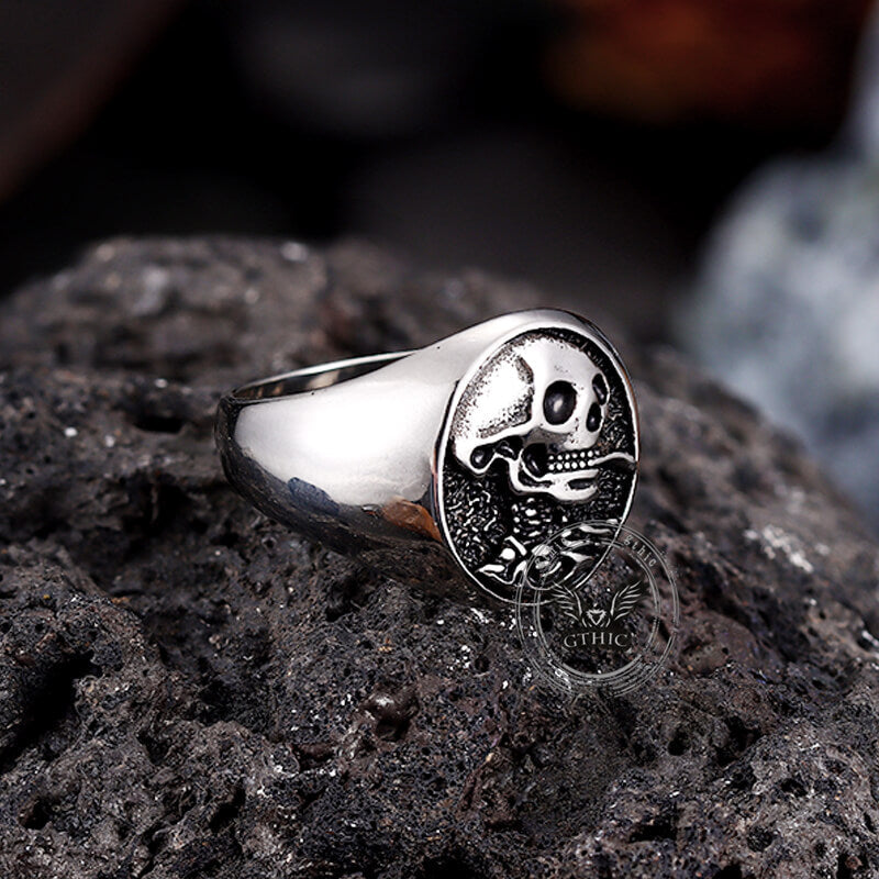 Gothic Smoking Skull Stainless Steel Ring