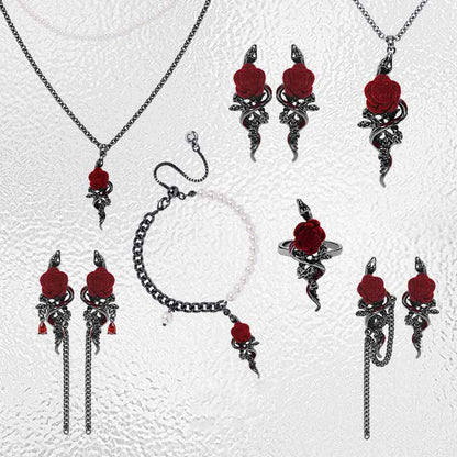 Gothic Snake Wrapped Rose Alloy Jewelry Set