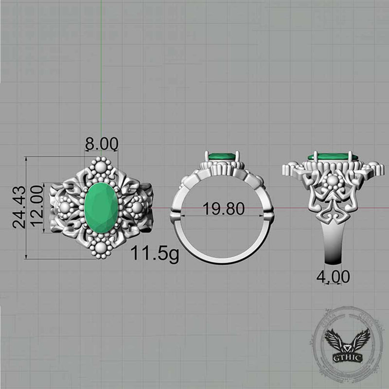 Gothic Sunflower Pattern Gemstone Sterling Silver Ring