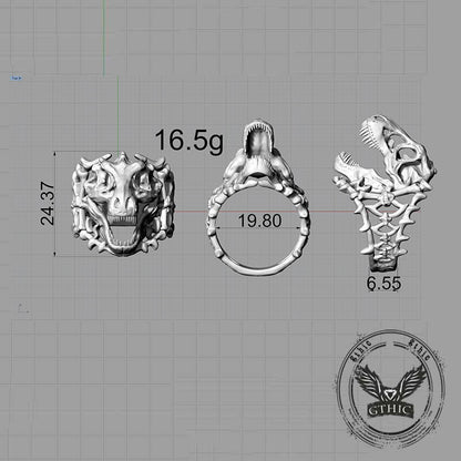 Roaring Tyrannosaurus Rex Skull Sterling Silver Ring