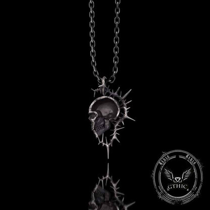 Gothic Thorn Broken Skull Sterling Silver Pendant