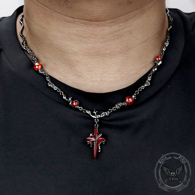 Gothic Thorns Four-pointed Star Alloy Necklace