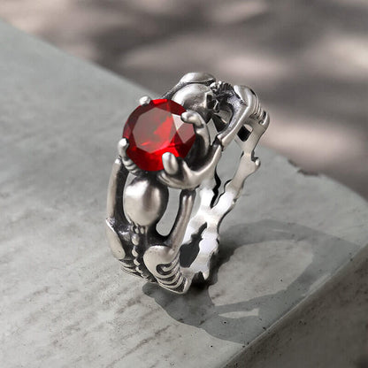 Gothic Tribute Gem Sterling Silver Skull Ring