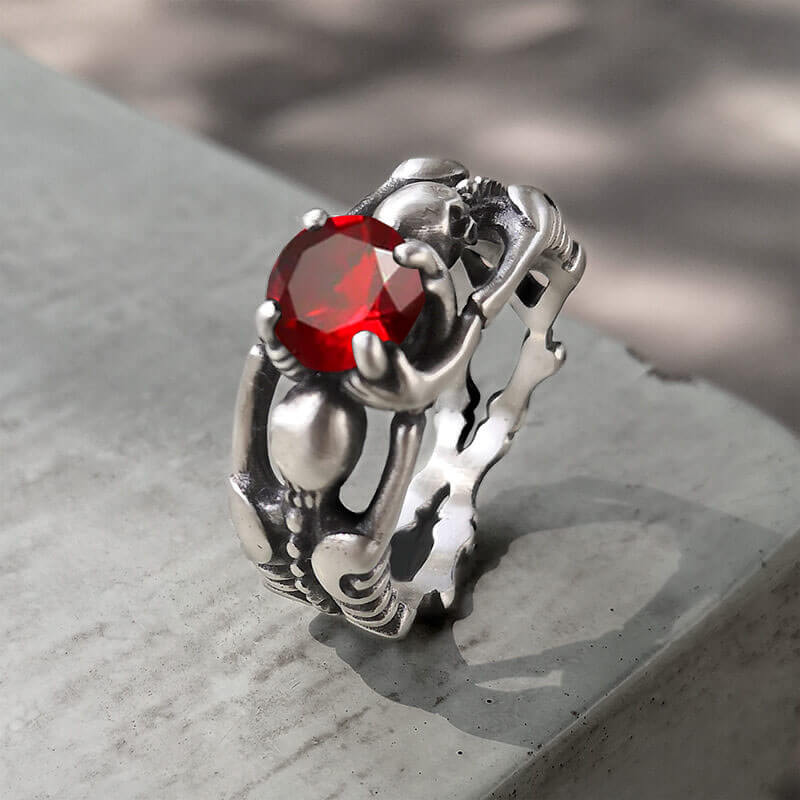 Gothic Tribute Gem Sterling Silver Skull Ring
