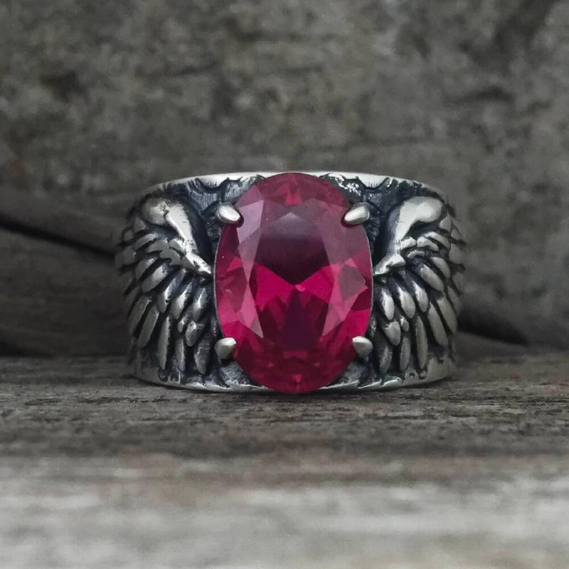 Gothic Winged Gem Vine Pattern Sterling Silver Ring