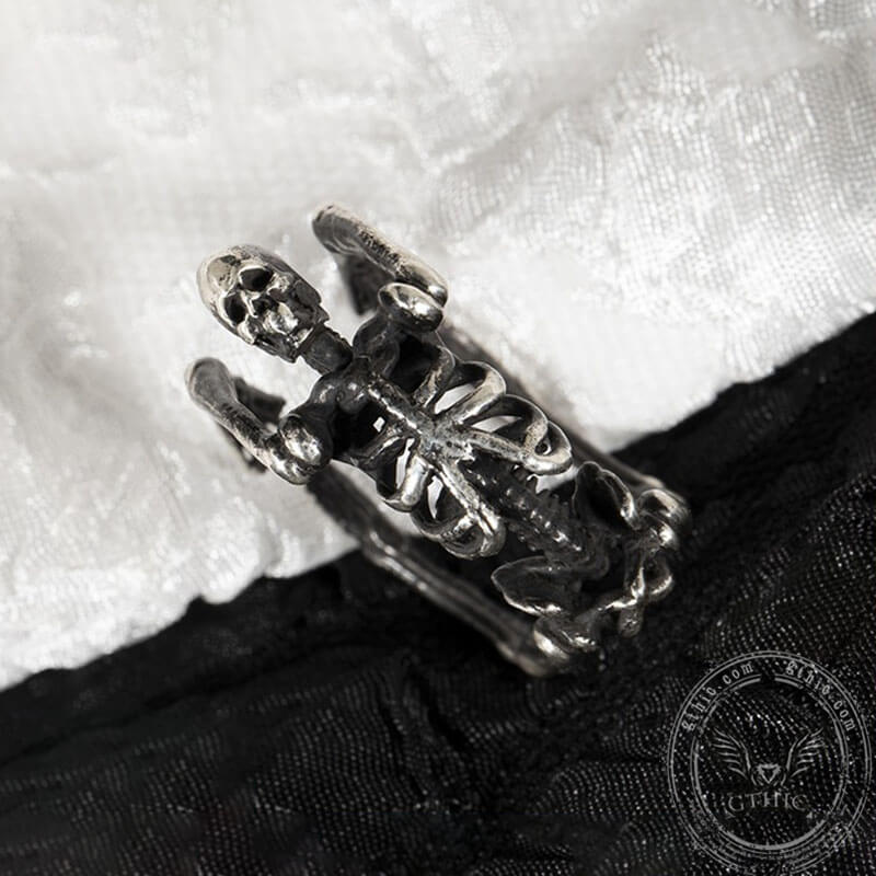 Gothic Yoga Skull Sterling Silver Adjustable Ring