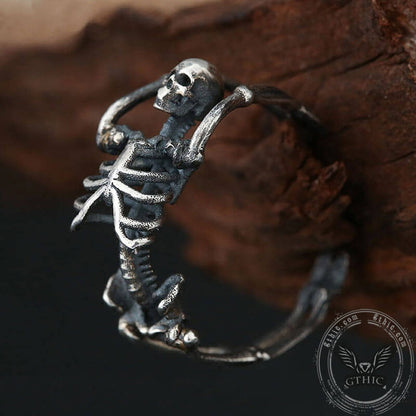 Gothic Yoga Skull Sterling Silver Adjustable Ring