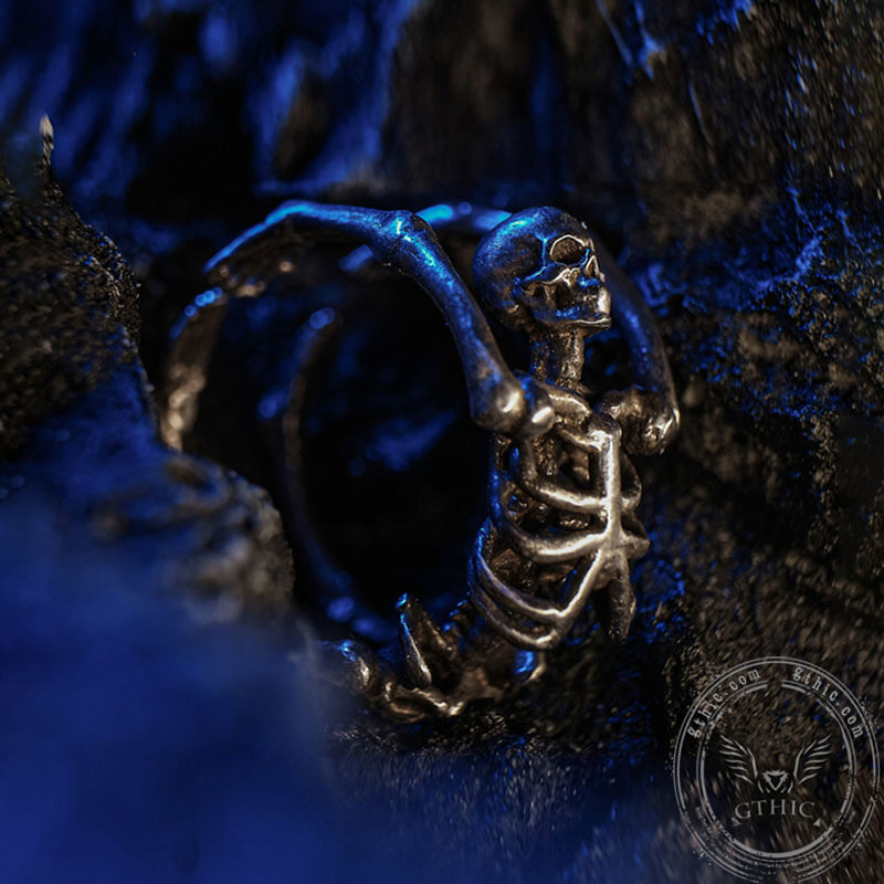 Gothic Yoga Skull Sterling Silver Adjustable Ring
