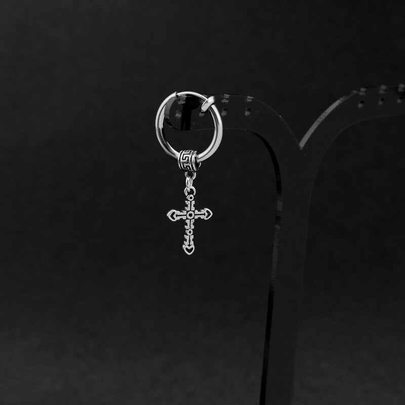 Great Wall Pattern Cross Stainless Steel Hoop Earrings