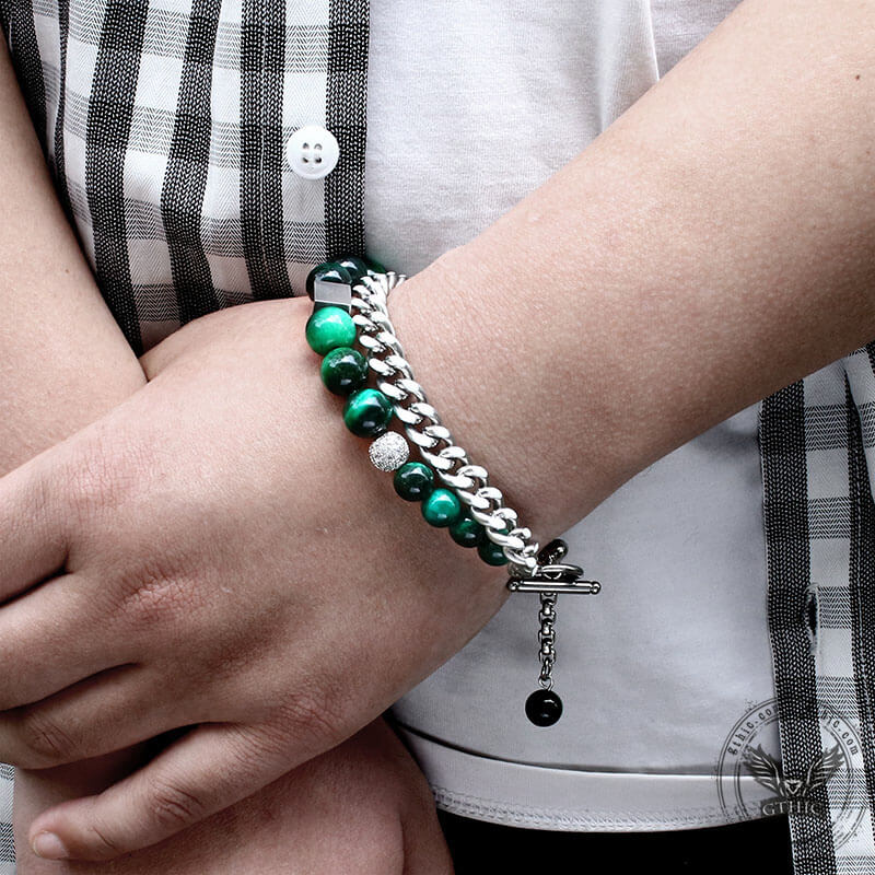 Green Tiger Eye Stainless Steel Bracelet