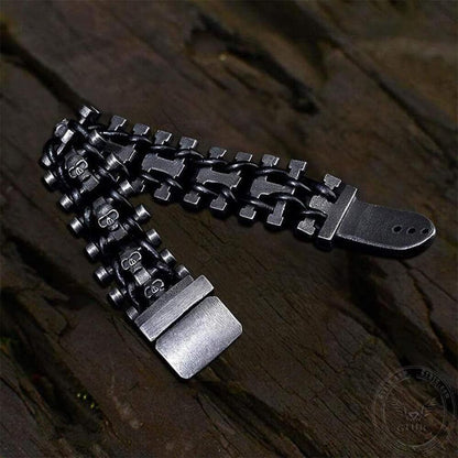 Woven Leather Stainless Steel Skull Bracelet