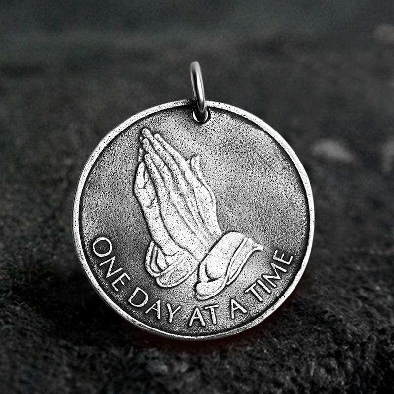 Holy Praying Hands Sterling Silver Coin Pendant