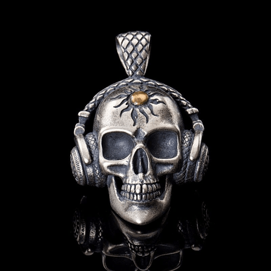Punk Headphones Sterling Silver Skull Pendant