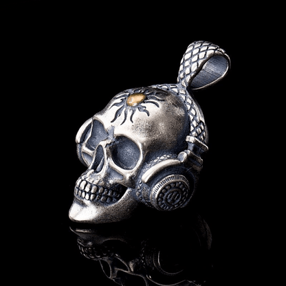Punk Headphones Sterling Silver Skull Pendant