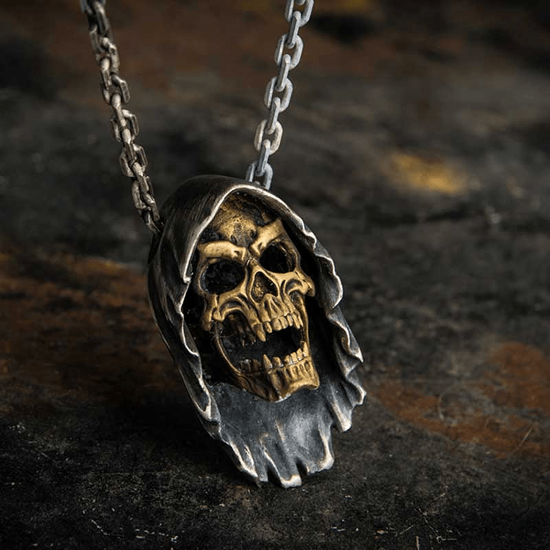 Grim Reaper Sterling Silver Skull Pendant