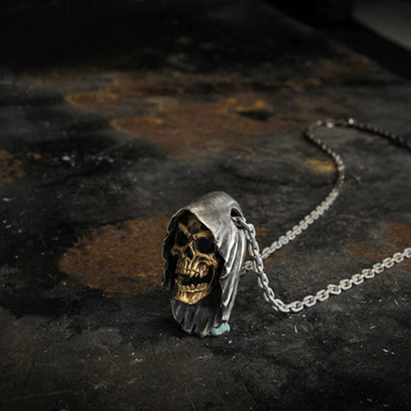 Grim Reaper Sterling Silver Skull Pendant