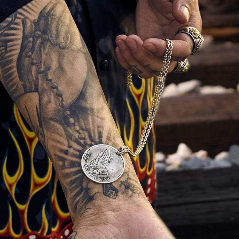 Holy Praying Hands Sterling Silver Coin Pendant