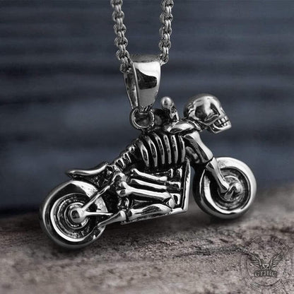 Motorcycle Sterling Silver Skull Pendant