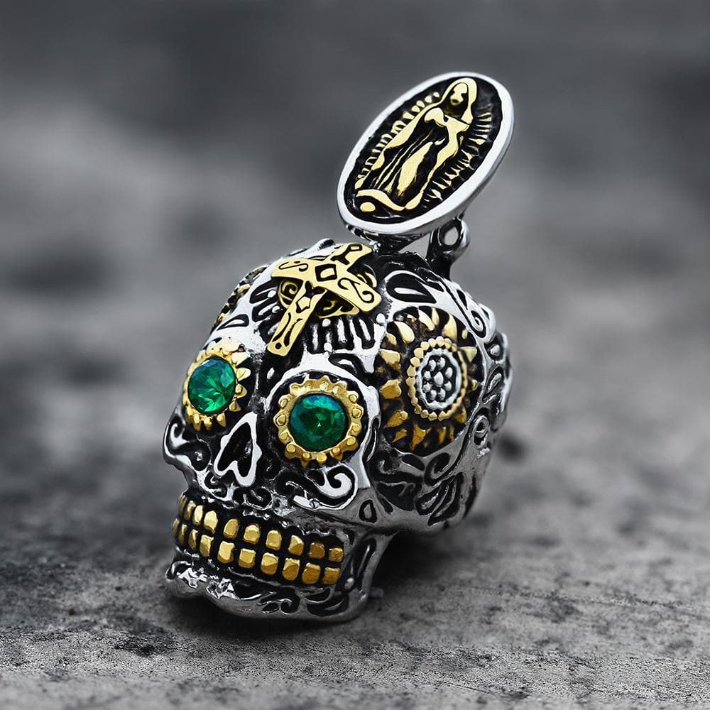 Cross Sugar Skull Pendant