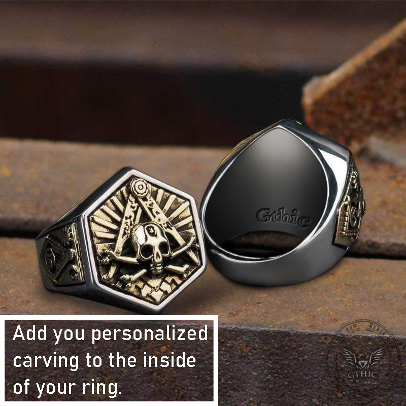Freemason Light Sterling Silver Masonic Skull Ring