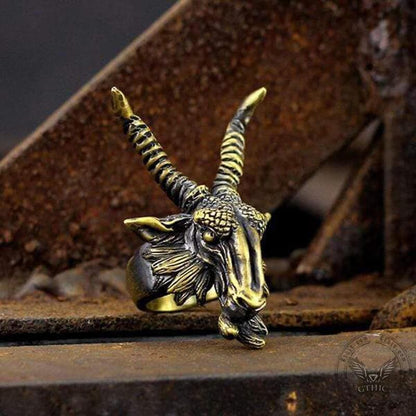 Evil Satan Ram Head Brass Animal Ring