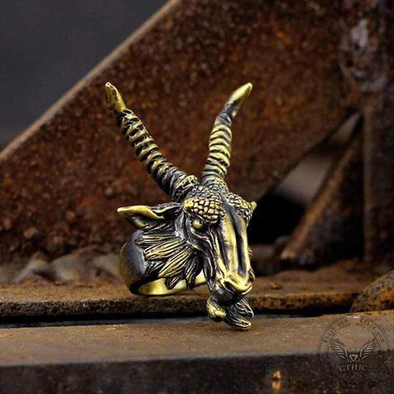 Evil Satan Ram Head Brass Animal Ring