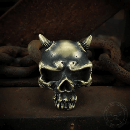 Horn Brass Skull Ring