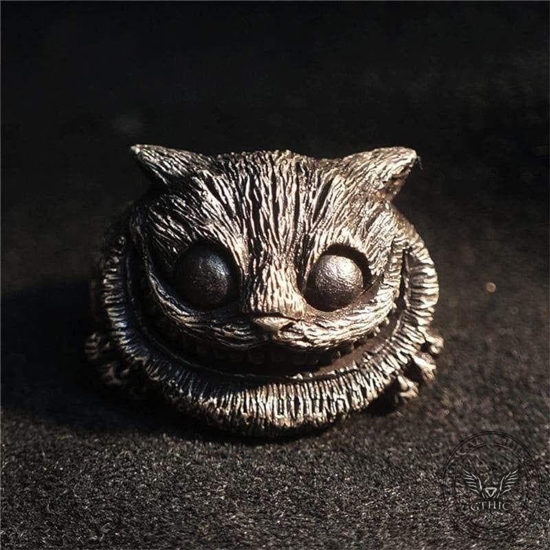 Smiling Cat Sterling Silver Brass Ring