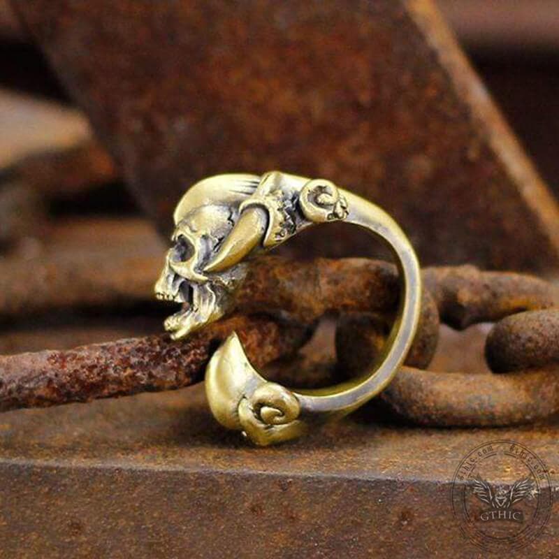 Dark Gothic Paw Brass Skull Ring