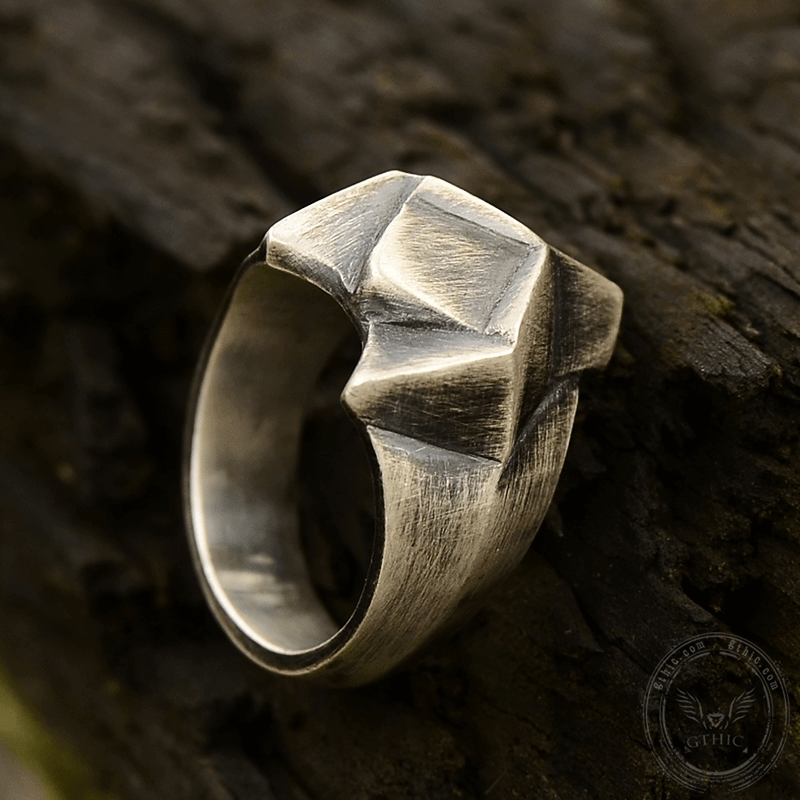 Faceted Fox Head Sterling Silver Biker Ring